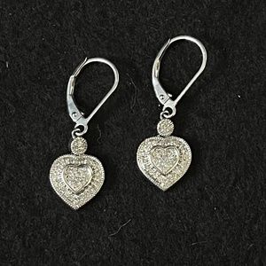 Vintage Sterling Silver & CZ Heart Earrings